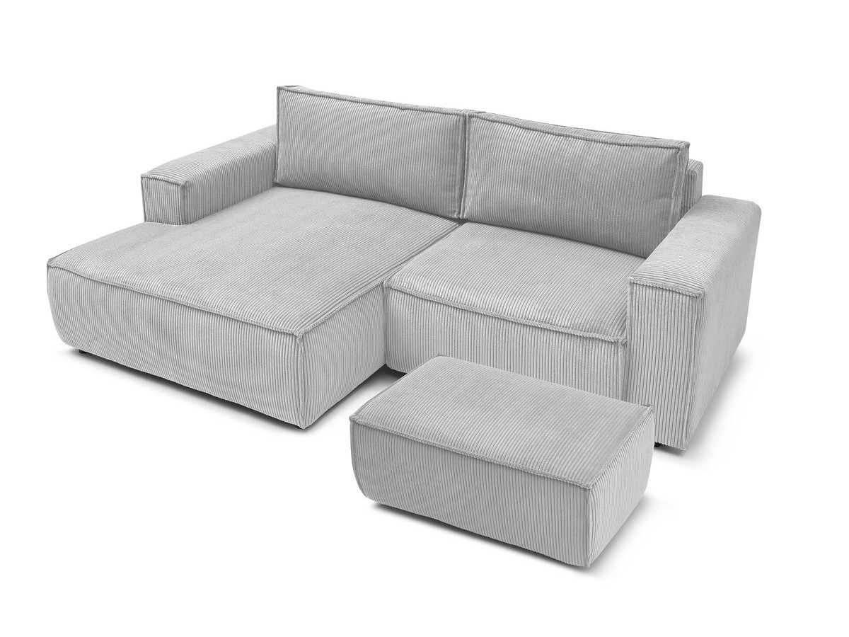 Bobochic Nihad Ecksofa mit Pouf Cordsamt Hellgrau Ecke links