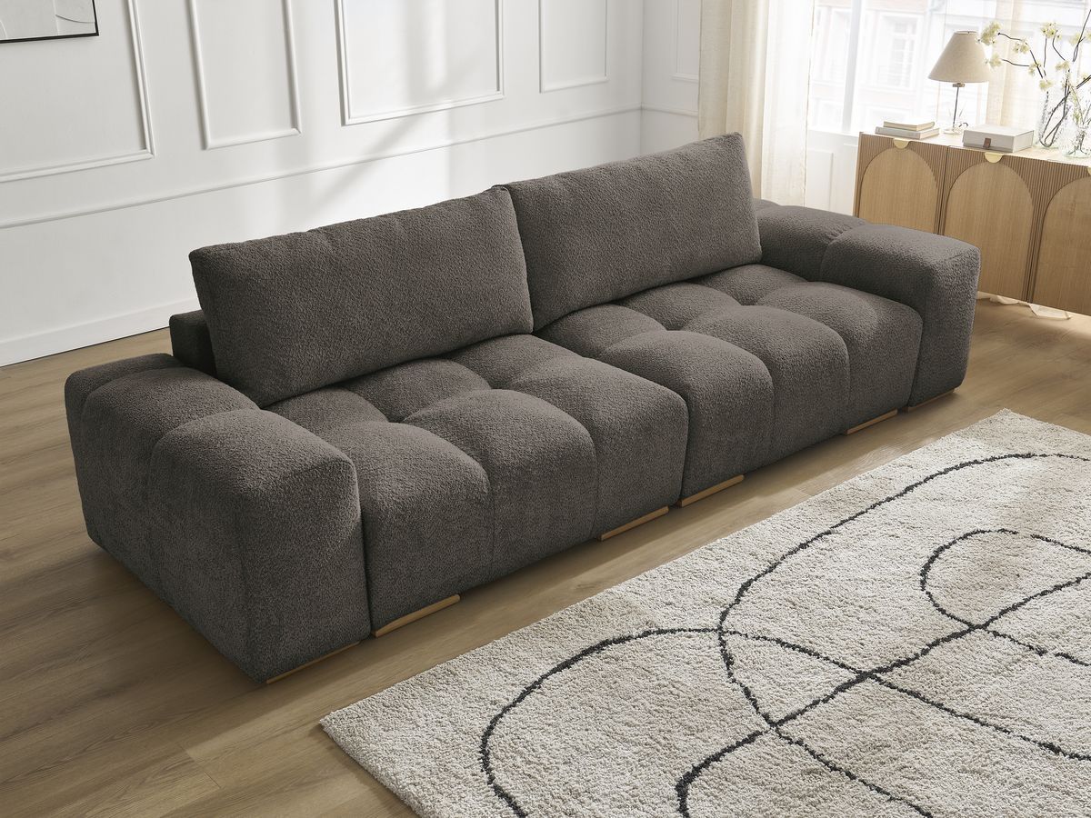 Bobochic Anakin Sofa 3-Sitzer, 2 Kissen Bouclé-Stoff Braun