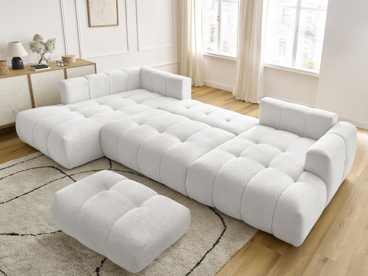 Bobochic Fuji Wohnlandschaft mit Pouf Bouclé-Stoff Weiß Ecke rechts