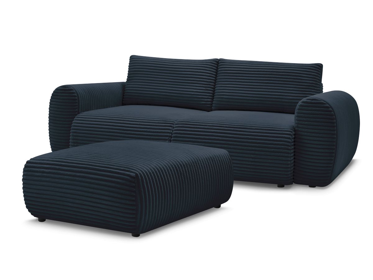 Bobochic Lucien Schlafsofa 4-Sitzer mit Bettkasten und Pouf Breitcord weich Dunkelblau