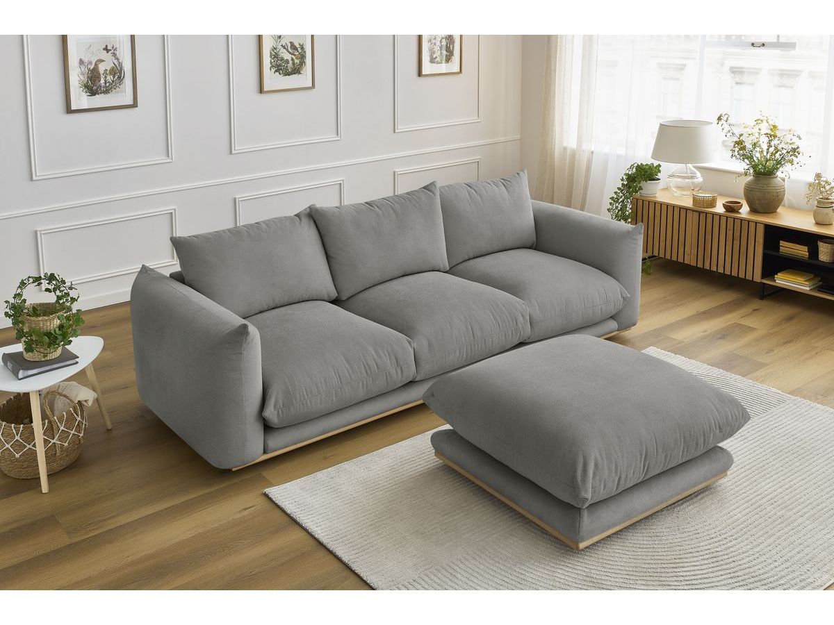 Bobochic Ernest Sofa 4-Sitzer mit Pouf Stoff Dunkelgrau