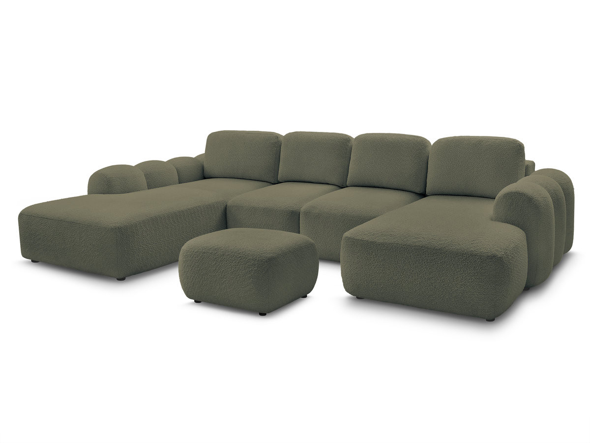 Bobochic Montaigne Wohnlandschaft mit Pouf Bouclé-Stoff Grün Ecke rechts