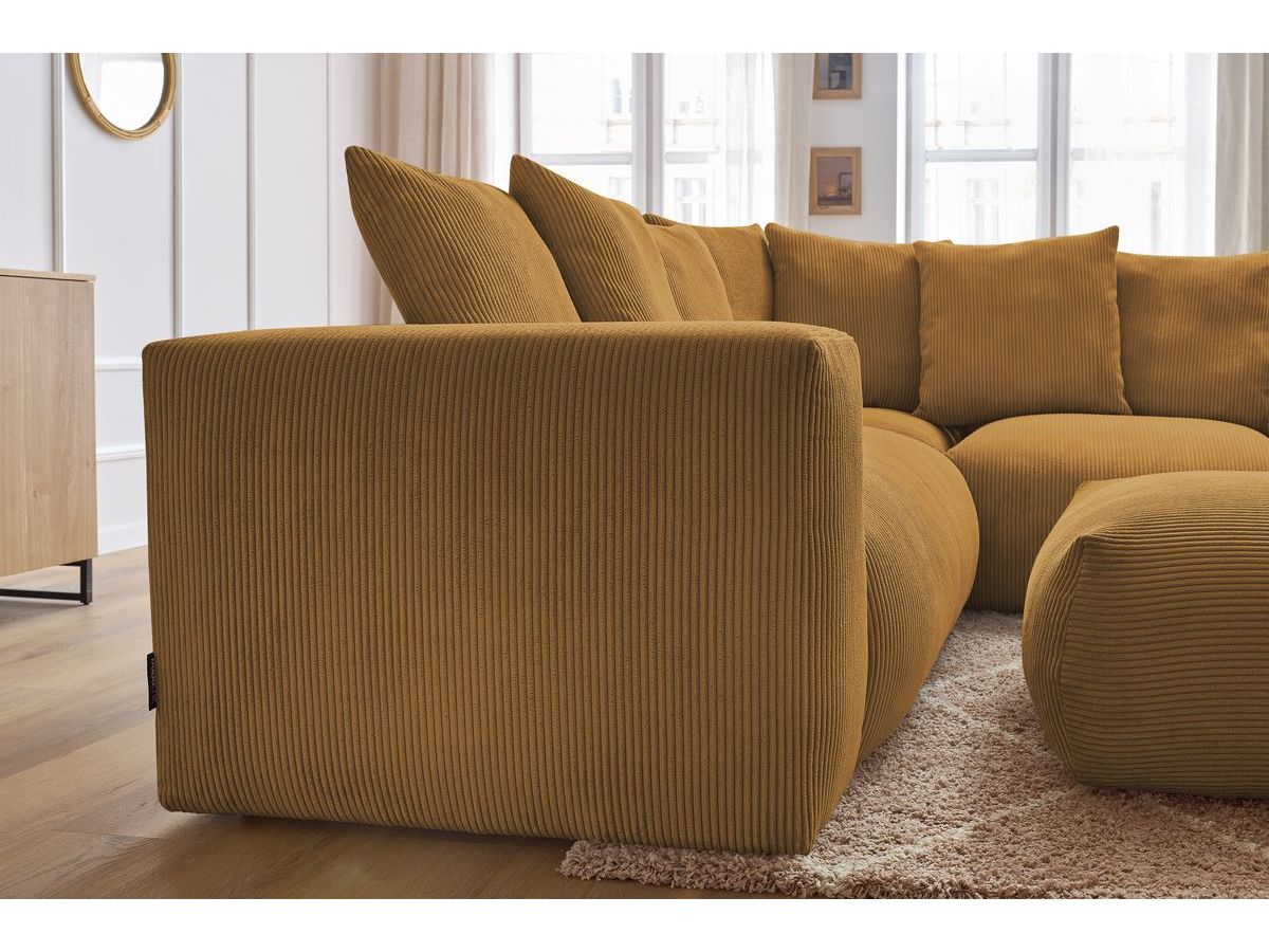 Bobochic Voltaire Ecksofa mit Pouf 268 × 214 cm Cordsamt Gelb Ecke rechts