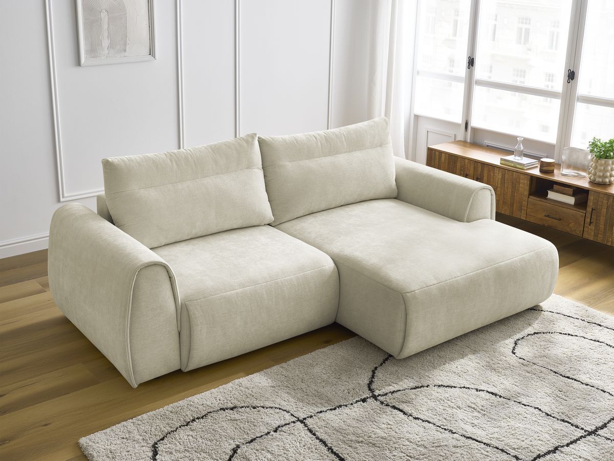 Bobochic Aden Ecksofa 246 × 152 cm Stoff Beige Ecke rechts