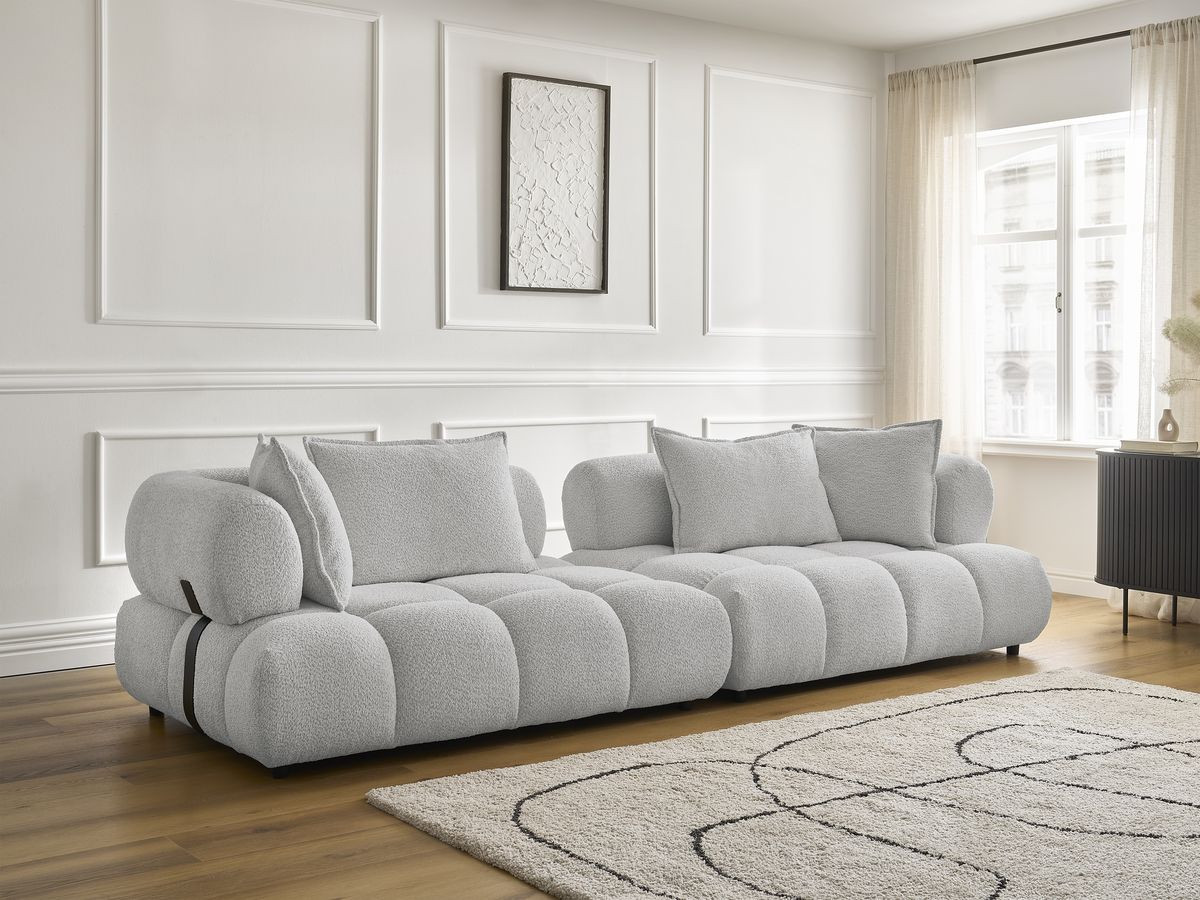 Bobochic Alya Sofa 4-Sitzer Bouclé-Stoff Hellgrau