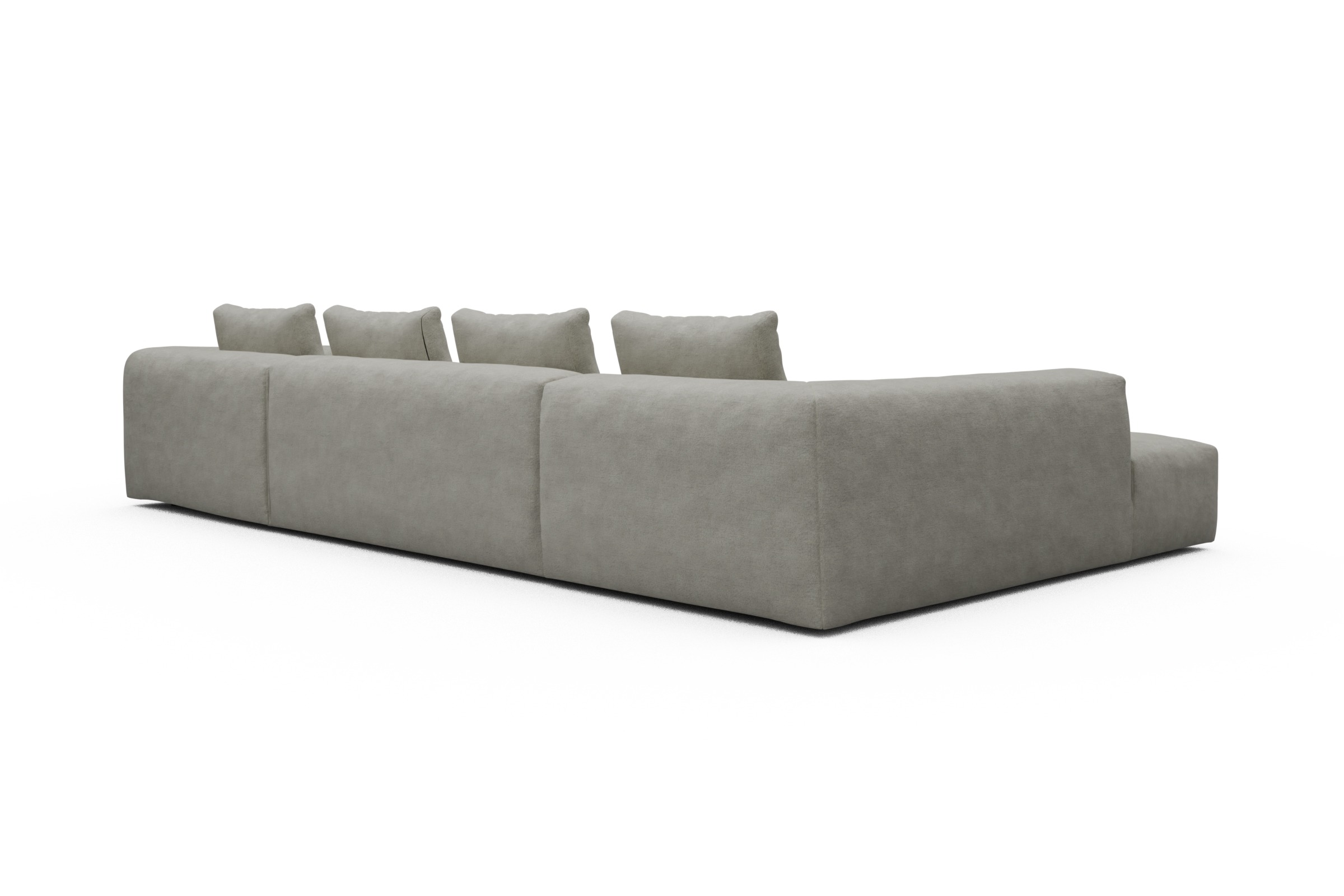 Wohnlandschaft Fred Relax-Ecke links mit 2-Sitzer und Chaiselongue rechts Boucle Carreno 773-Moon-Stone-White