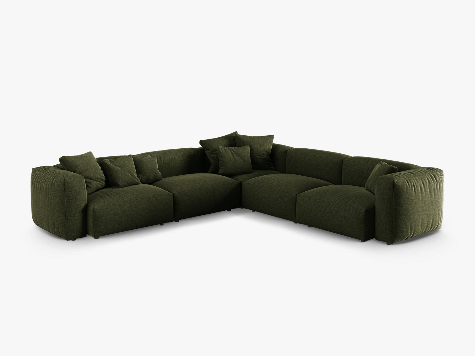 Micadoni modulares symmetrisches Ecksofa XL Martina 5-Sitzer 90cm Sitztiefe Strukturierter Stoff Boston Grün