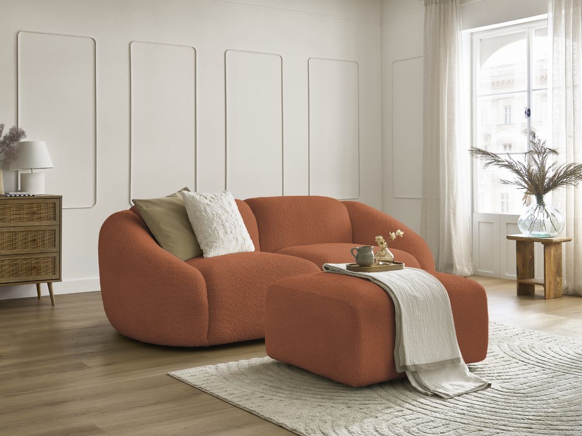 Bobochic Tina Sofa 3-Sitzer mit Pouf Bouclé-Stoff Orange