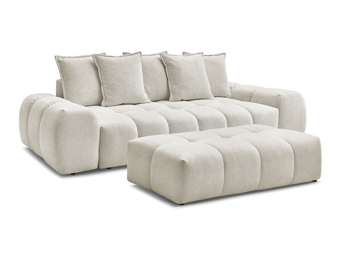 Bobochic Everest Sofa 3-Sitzer mit Pouf, 5 Kissen Melange-Stoff Weiß