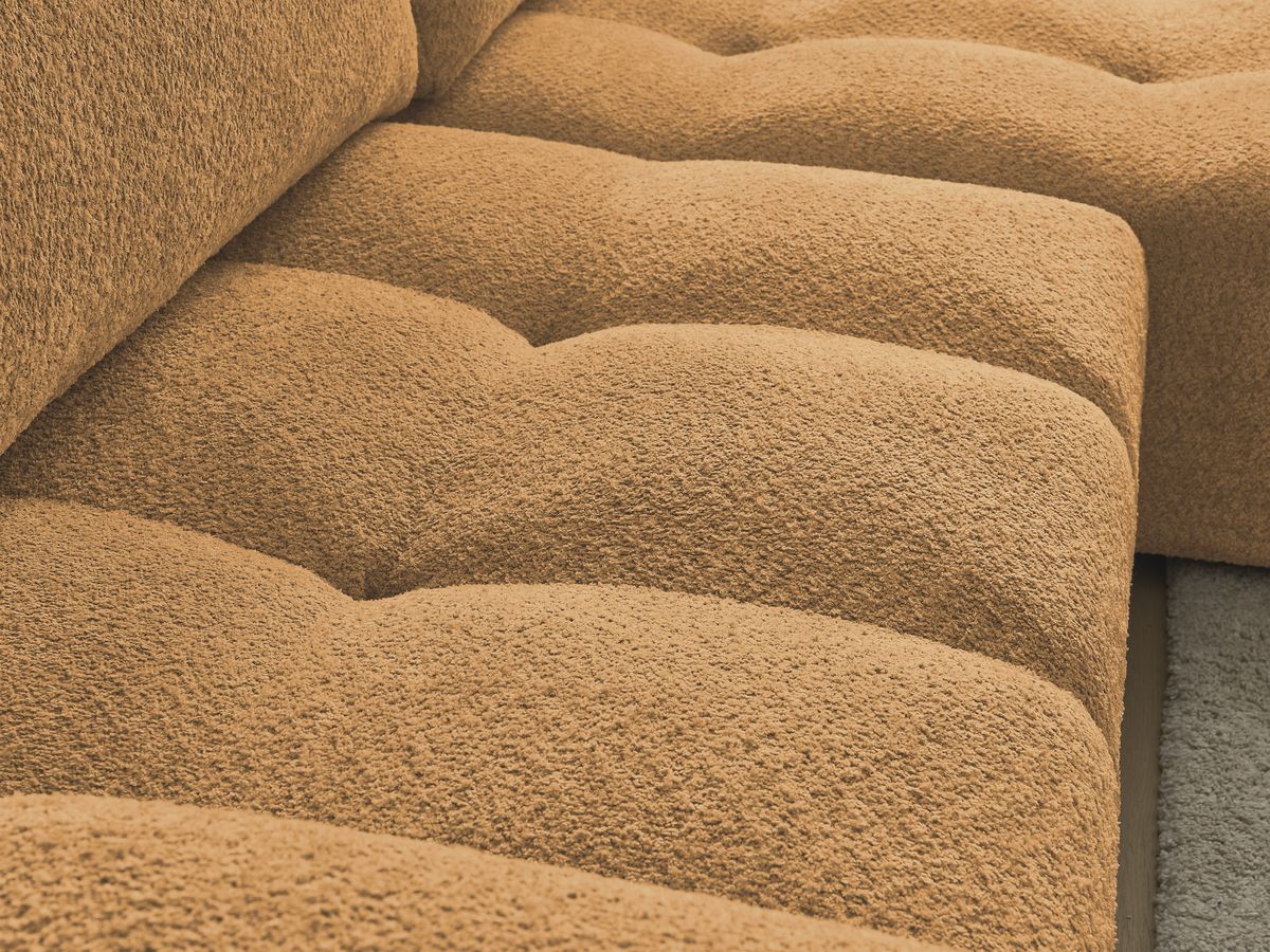 Bobochic Anakin Ecksofa, 2 Kissen Bouclé-Stoff Gelb