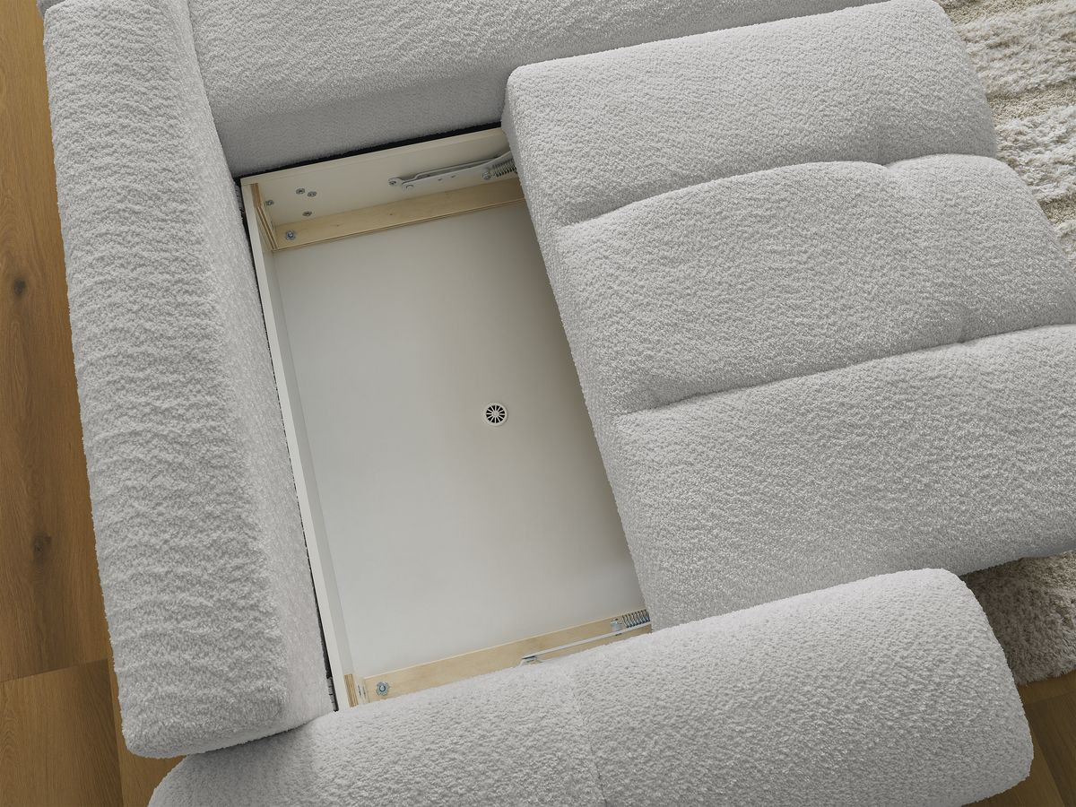 Bobochic Roxelane Ecksofa mit Schlaffunktion und Bettkasten 258 × 150 cm Bouclé-Stoff Hellgrau Ecke rechts