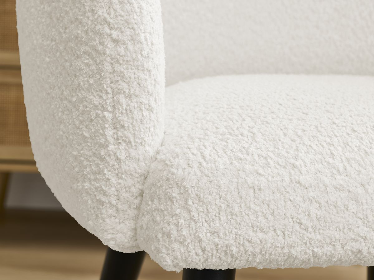Bobochic Sophie Esszimmerstuhl 2er-Set mit skandinavischen Beinen, schwarz Bouclé-Stoff Weiß/Dunkelgrau