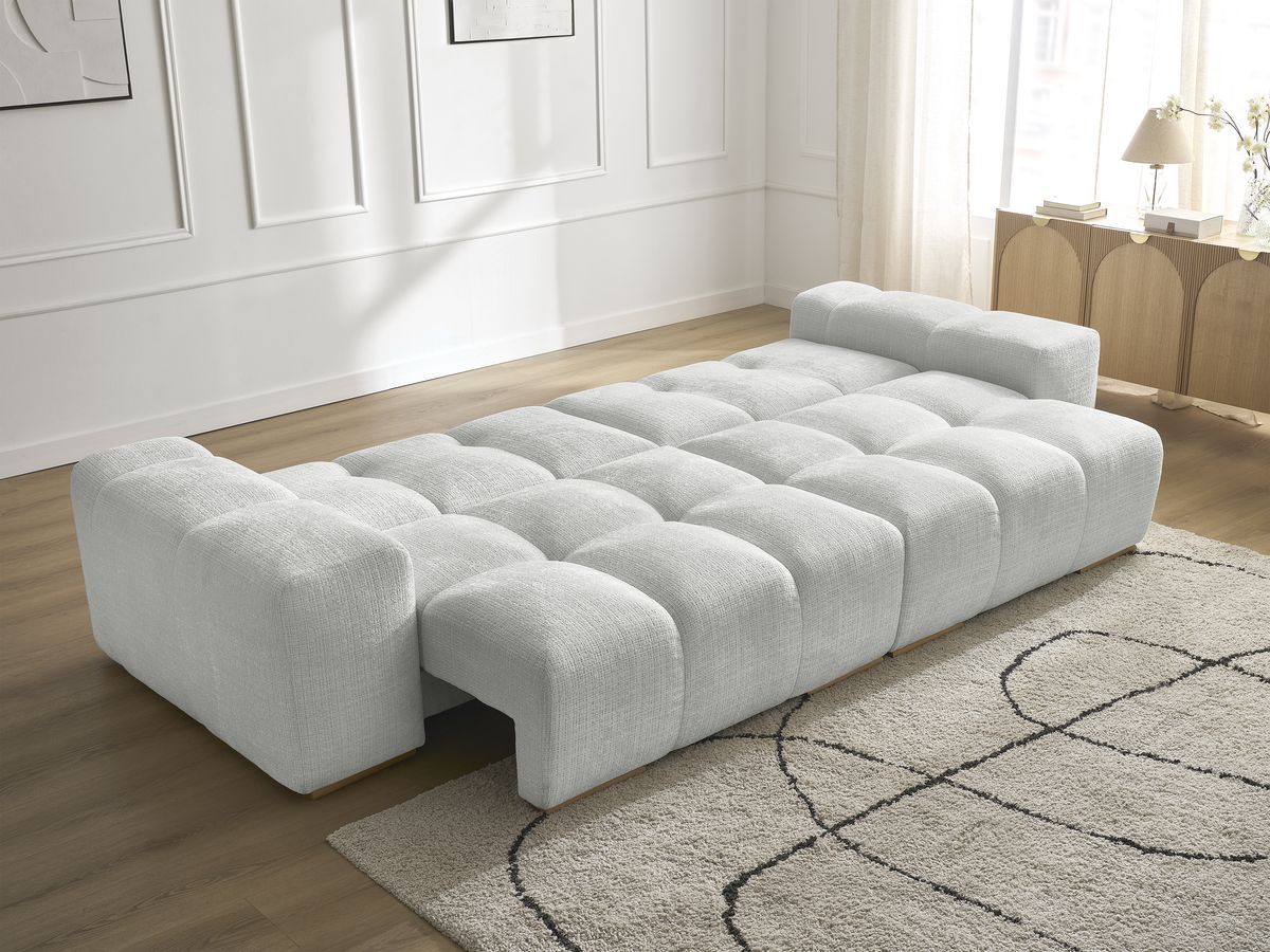Bobochic Anakin Schlafsofa 3-Sitzer mit Bettkasten, 2 Kissen Strukturstoff Hellgrau