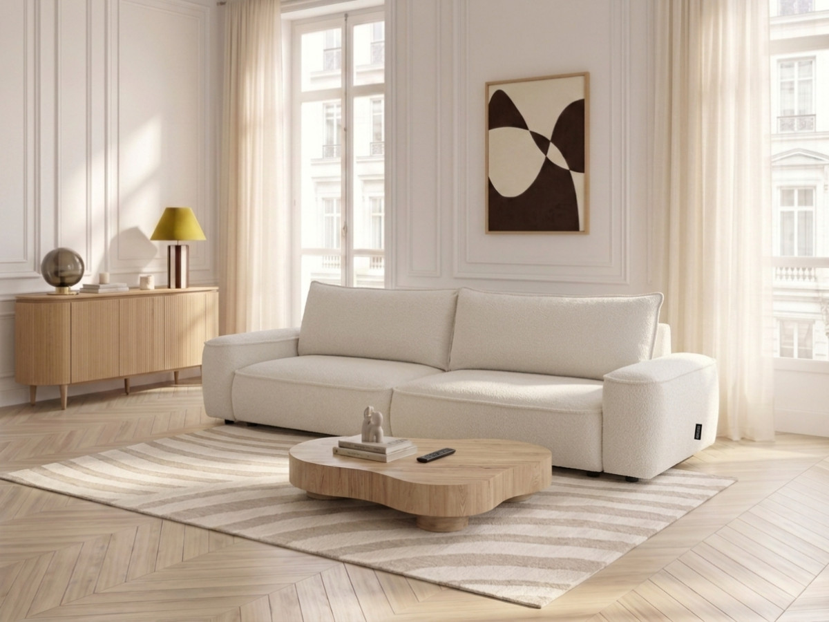 Bobochic Honore Schlafsofa 3-Sitzer mit Bettkasten Chenille Weiß