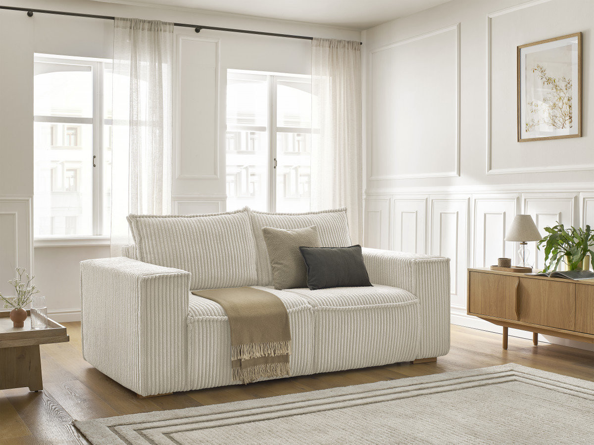 Bobochic Chelsea Schlafsofa 3-Sitzer Cordsamt Beige, Liegefläche 140 × 200 cm