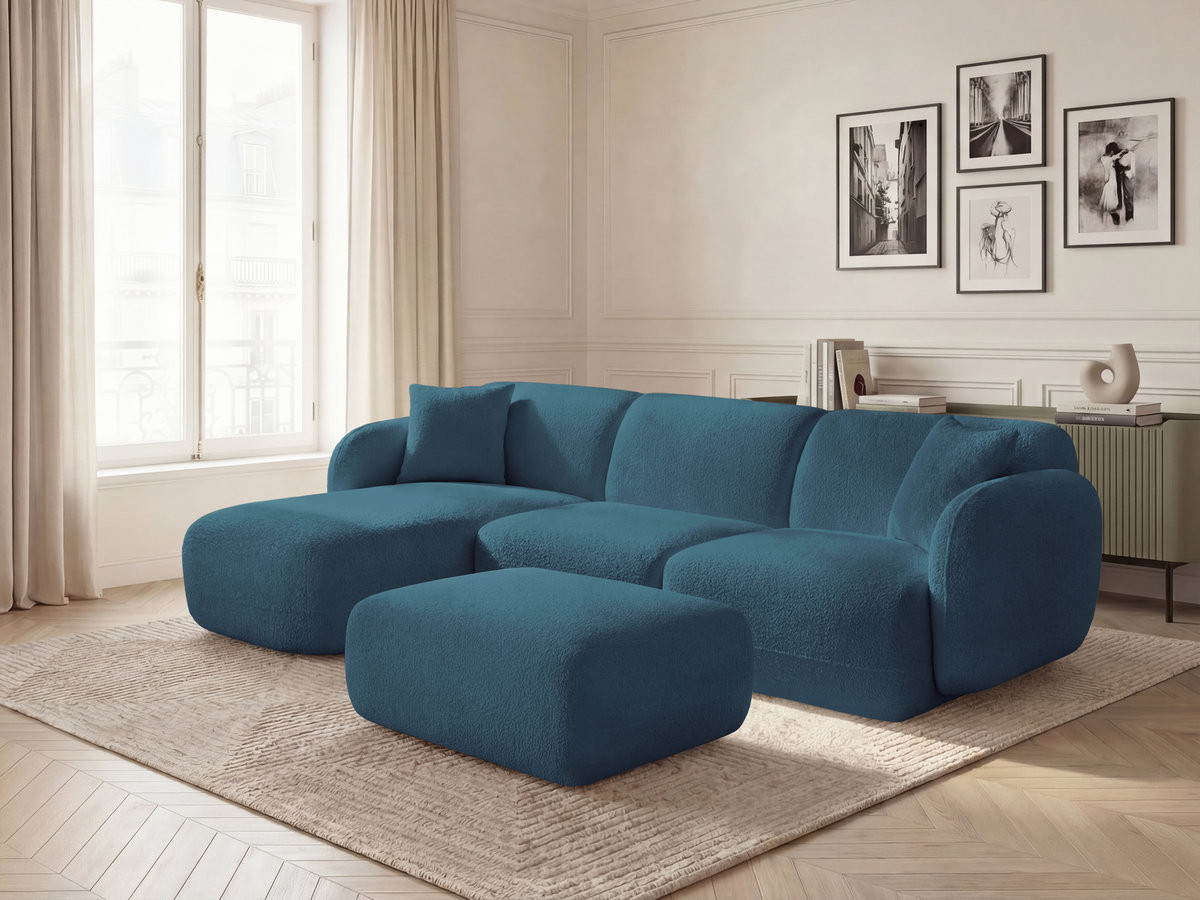 Bobochic Anda Ecksofa mit Pouf 292 × 163 cm Chenille Hellblau Ecke links
