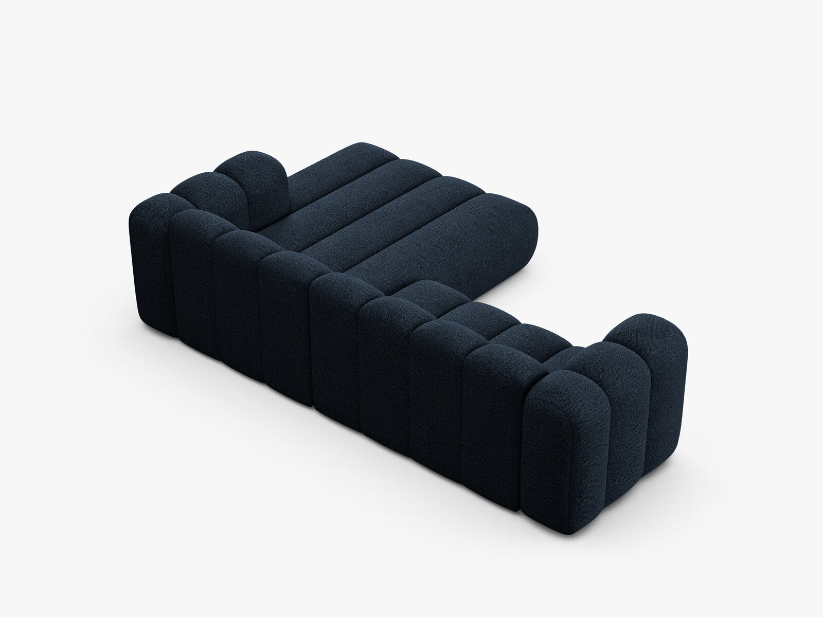 Micadoni Modulares Ecksofa Lupine 4-Sitzer mittelgroß Rechts Boucle Baloo Dunkelblau