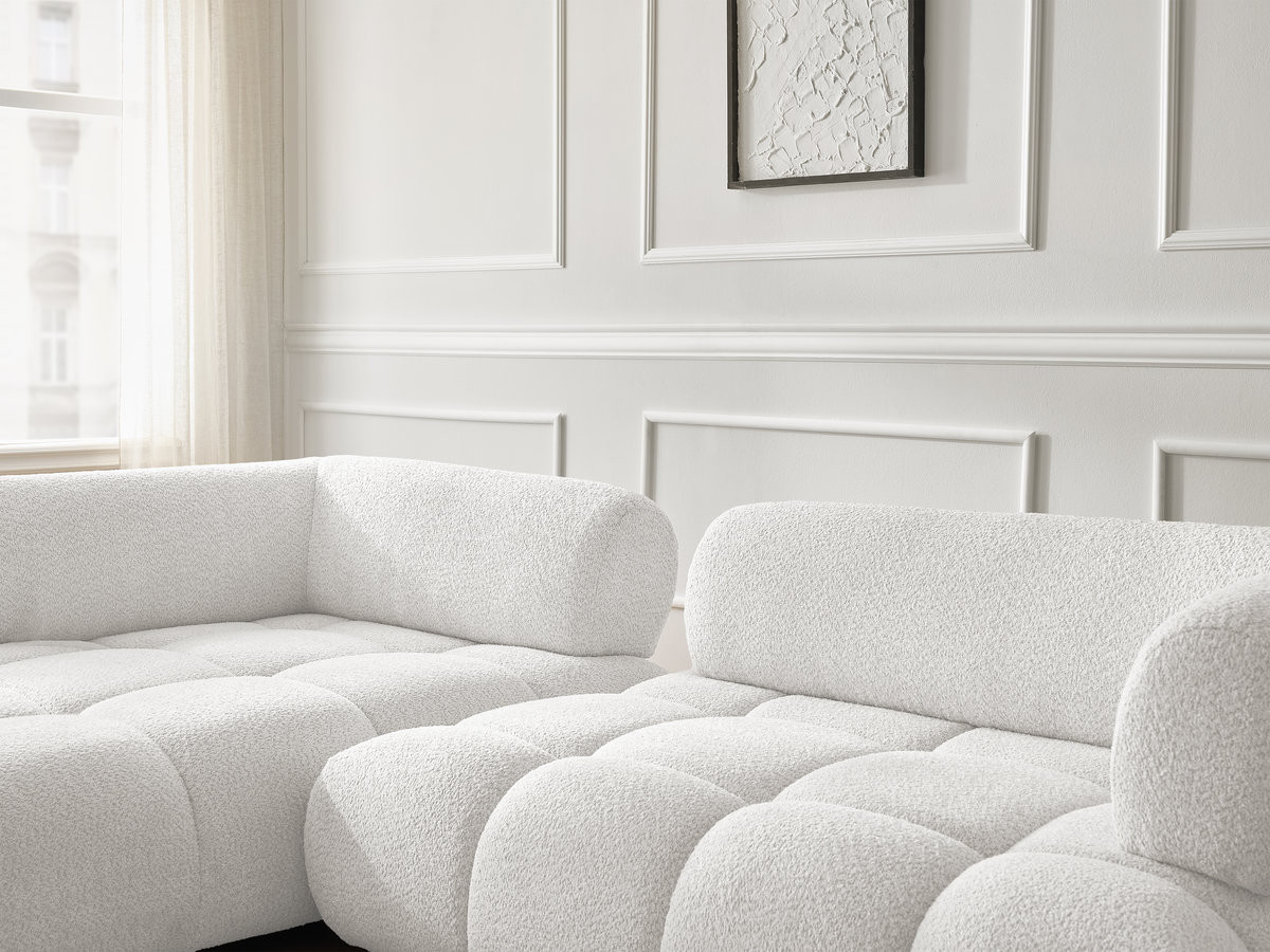 Bobochic Alya Ecksofa Bouclé-Stoff Weiß Ecke links