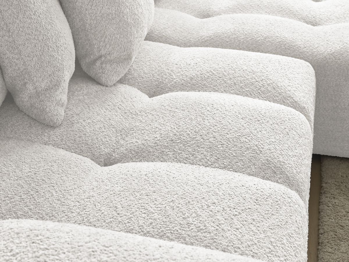 Bobochic Anakin Ecksofa, 6 Kissen Bouclé-Stoff Weiß