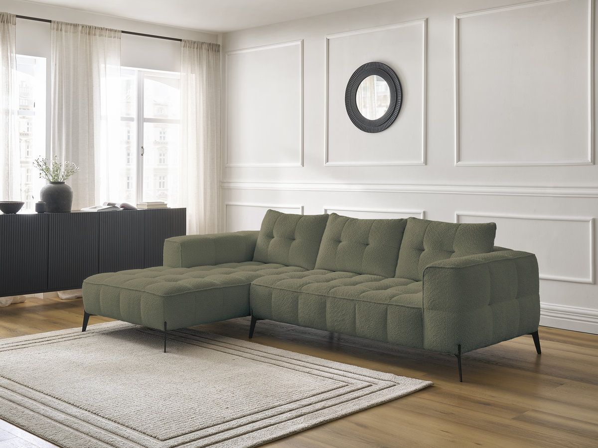 Bobochic Anis Ecksofa Bouclé-Stoff Grün Ecke links