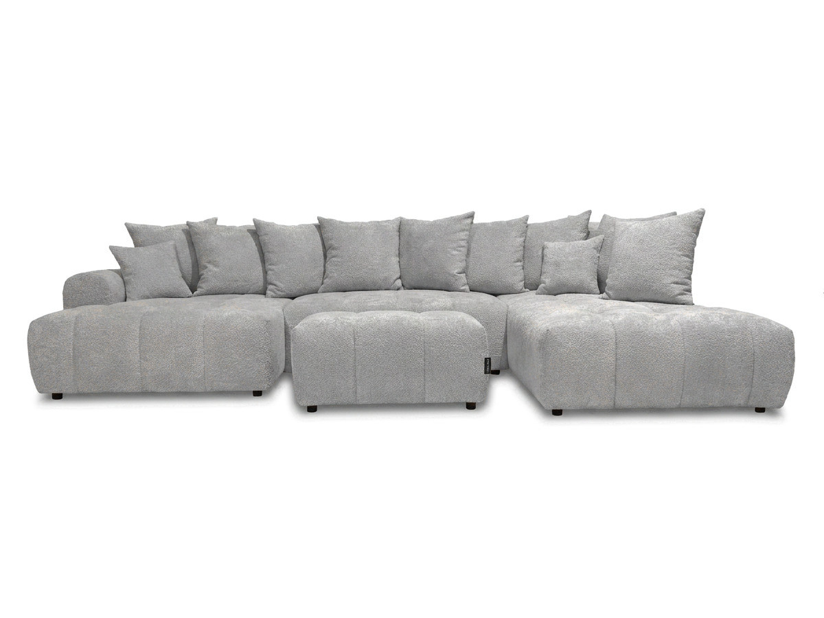 Bobochic Roxelane Wohnlandschaft mit Pouf Bouclé-Stoff Hellgrau Ecke links