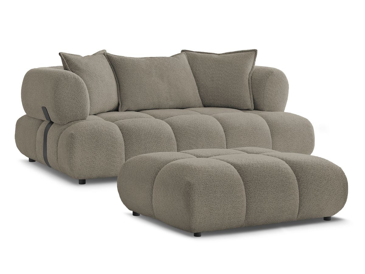 Bobochic Alya Sofa 2-Sitzer mit Pouf Bouclé-Stoff Taupe