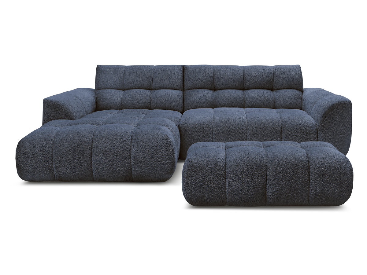 Bobochic Jaya Ecksofa mit Pouf Chenille Dunkelblau Ecke links