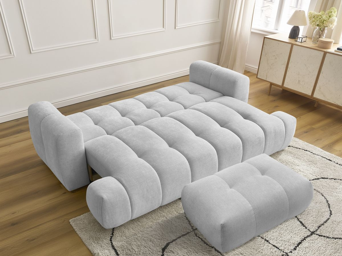 Bobochic Fuji Schlafsofa 3-Sitzer mit Bettkasten und Pouf Stoff Hellgrau