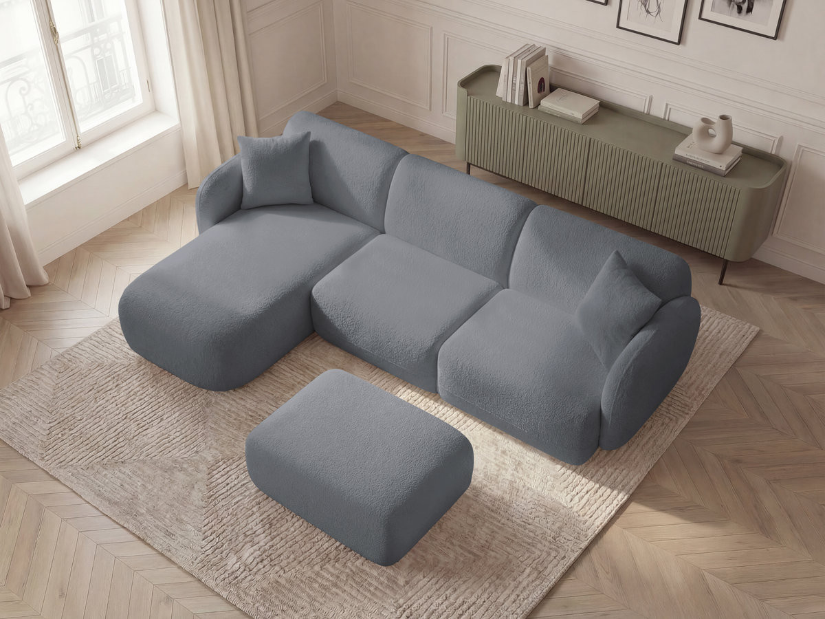 Bobochic Anda Ecksofa mit Pouf 292 × 163 cm Chenille Grau Ecke links