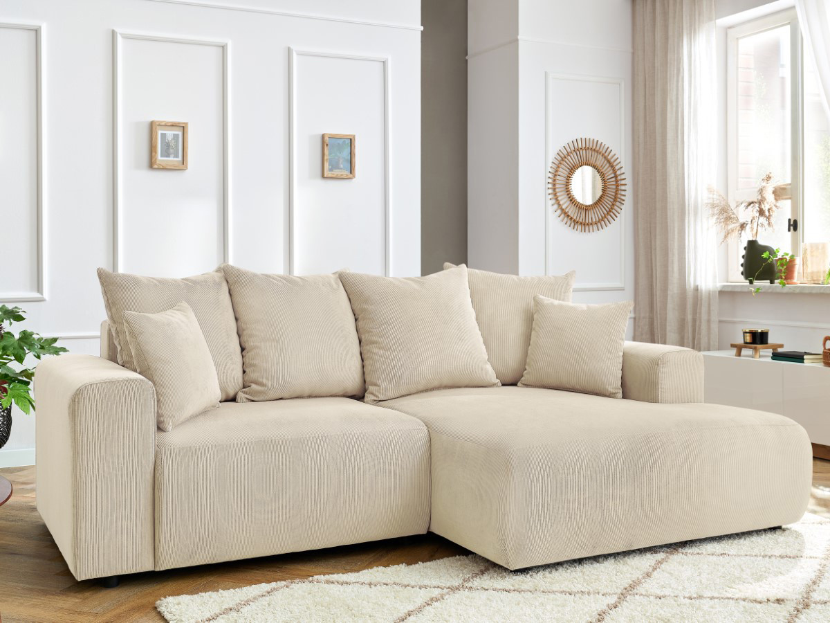 Bobochic Enjoy Ecksofa Cordsamt Beige Ecke rechts