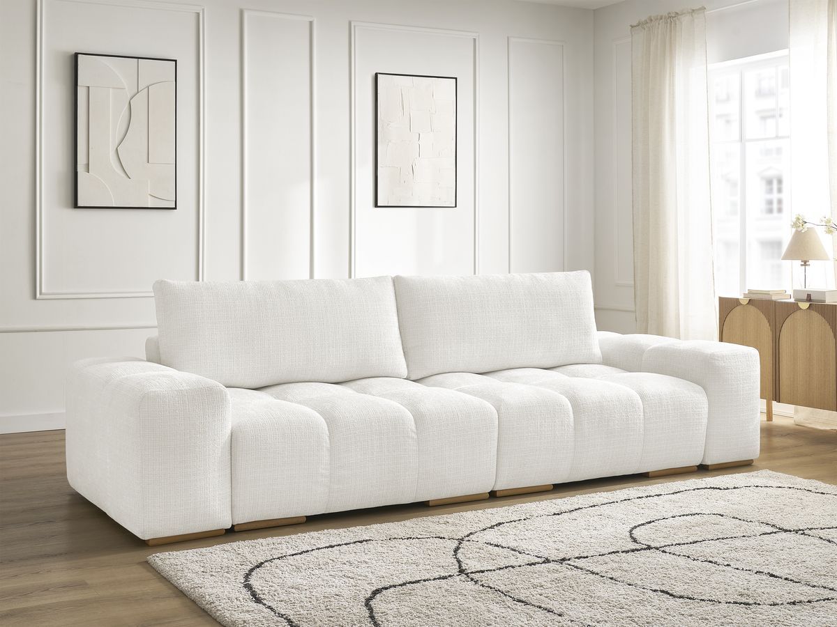 Bobochic Anakin Schlafsofa 3-Sitzer mit Bettkasten, 2 Kissen Strukturstoff Weiß