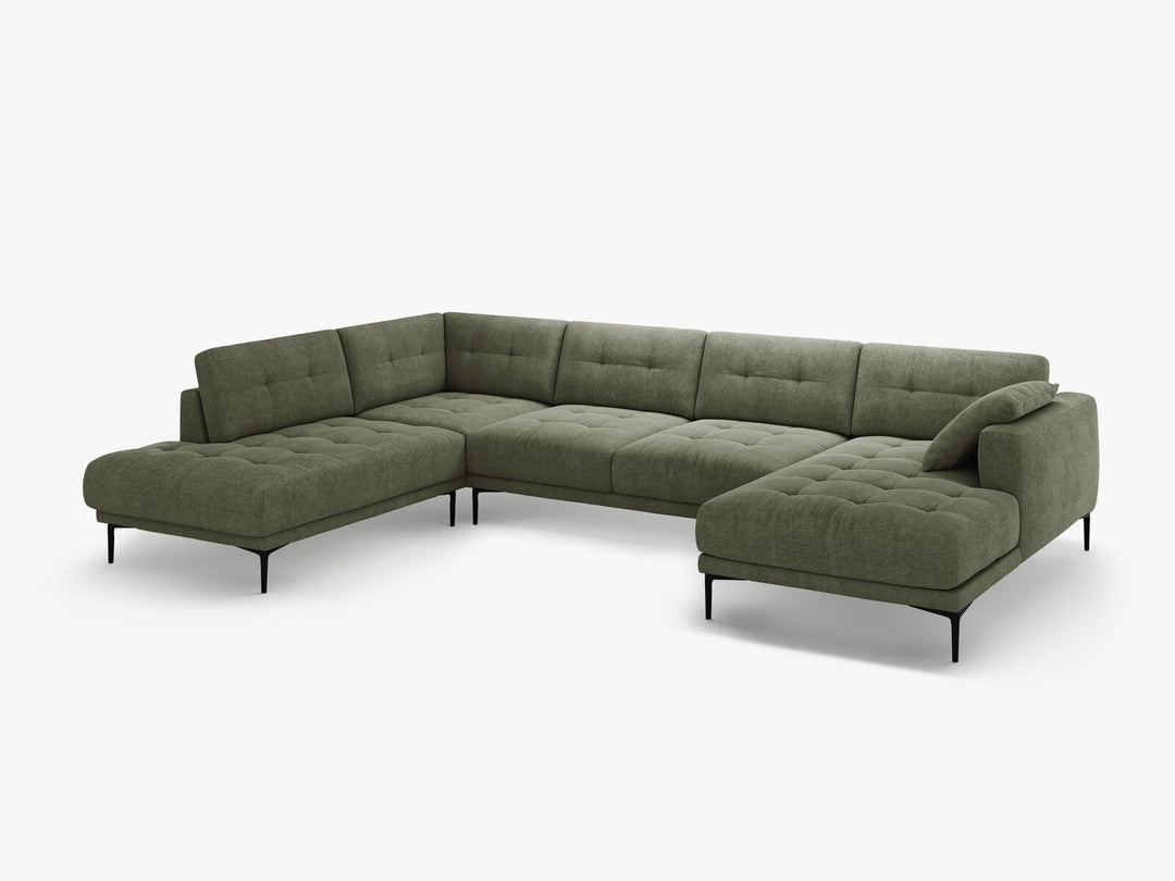 Micadoni Panorama Ecksofa Bemy 7-Sitzer Links Strukturierter Stoff Dunkel-Olivgrün