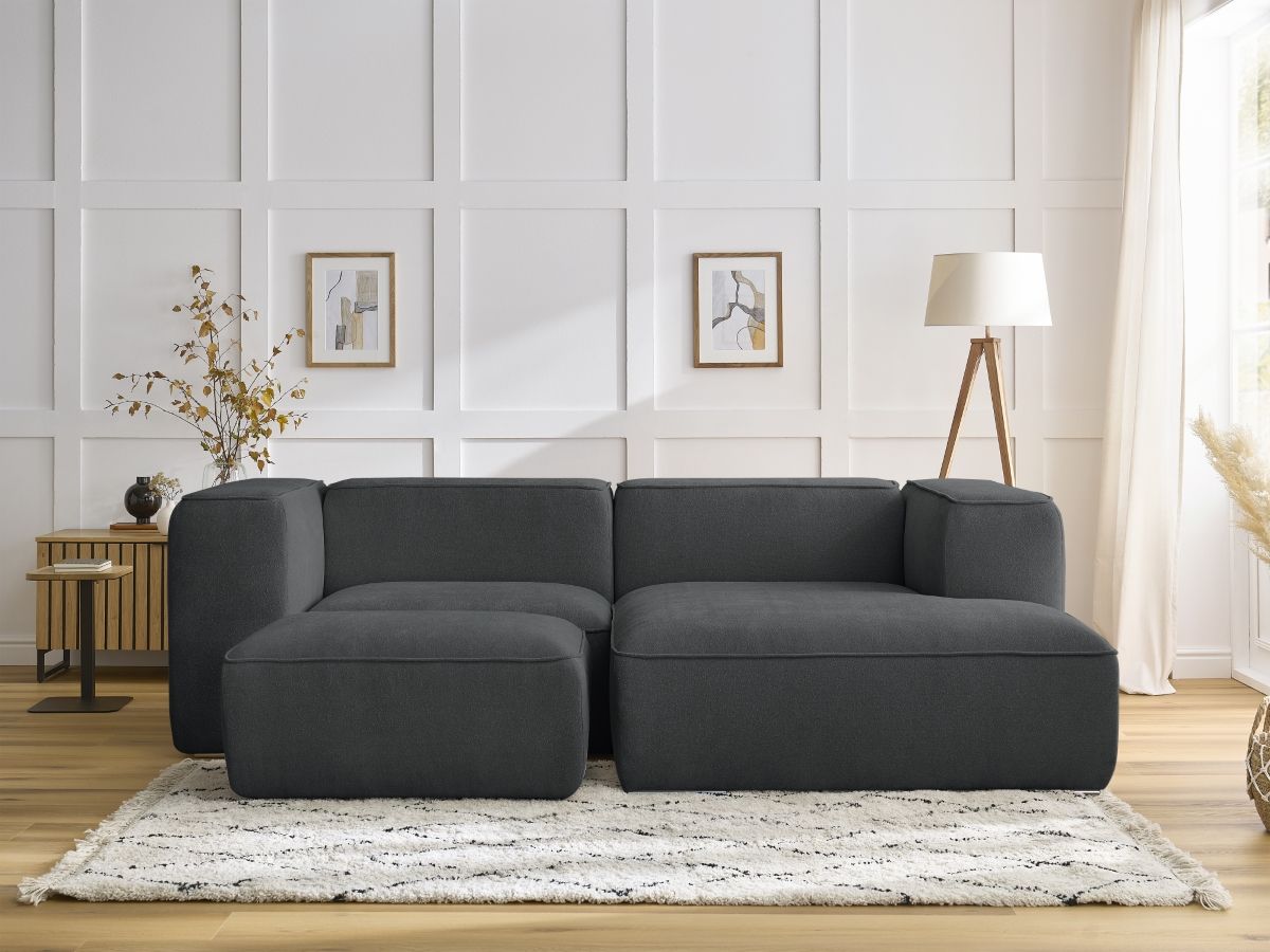 Bobochic Zephyr Ecksofa mit Pouf 260 × 165 cm Strukturstoff Dunkelgrau Ecke rechts