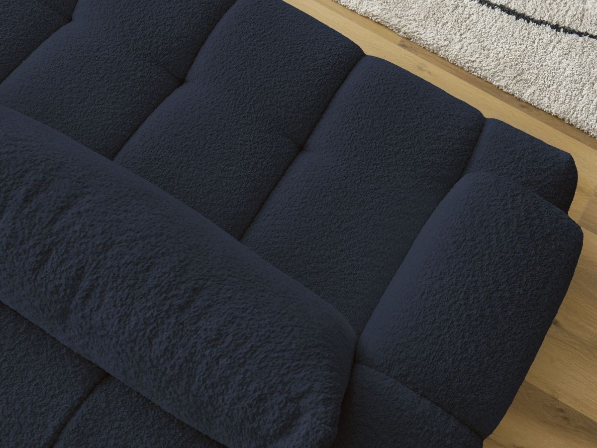 Bobochic Fuji Schlafsofa 3-Sitzer mit Bettkasten Bouclé-Stoff Dunkelblau