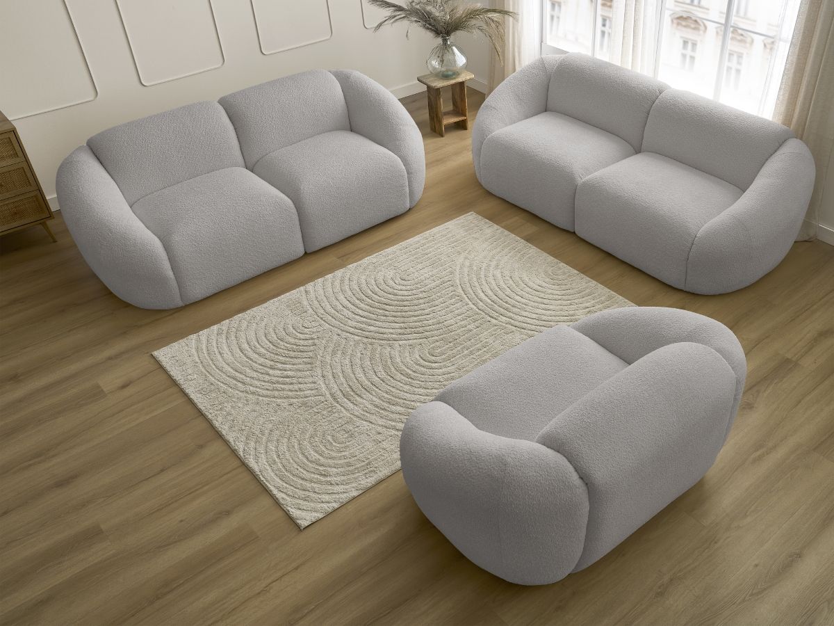 Bobochic Tina Sofa 6-Sitzer Bouclé-Stoff Hellgrau