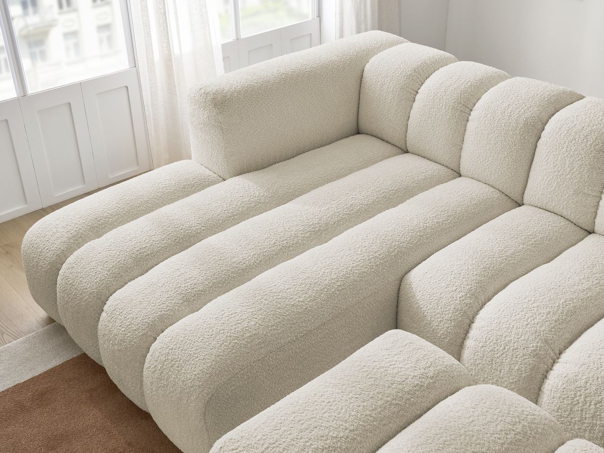 Bobochic Talia Ecksofa mit Pouf Bouclé-Stoff Beige Ecke links