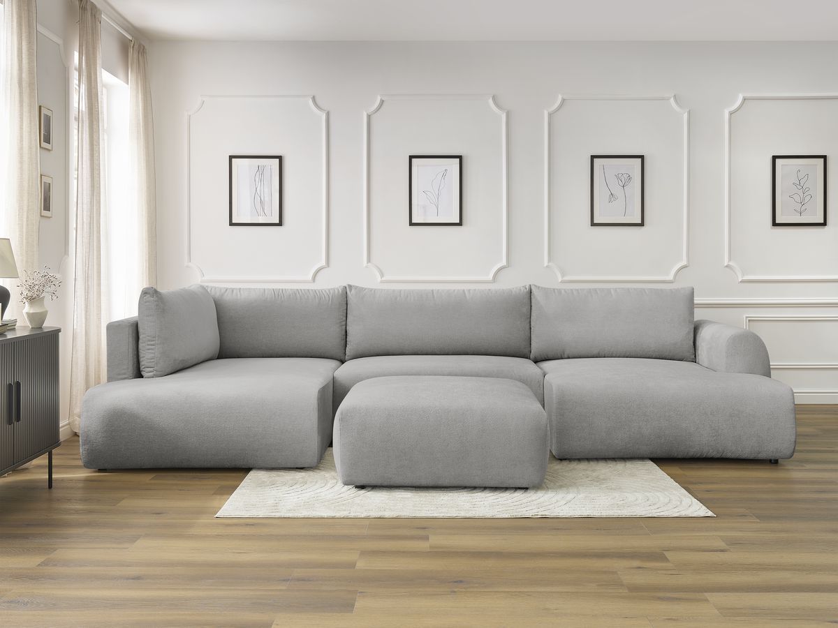 Bobochic Lucien Wohnlandschaft mit Pouf Stoff Hellgrau Ecke rechts