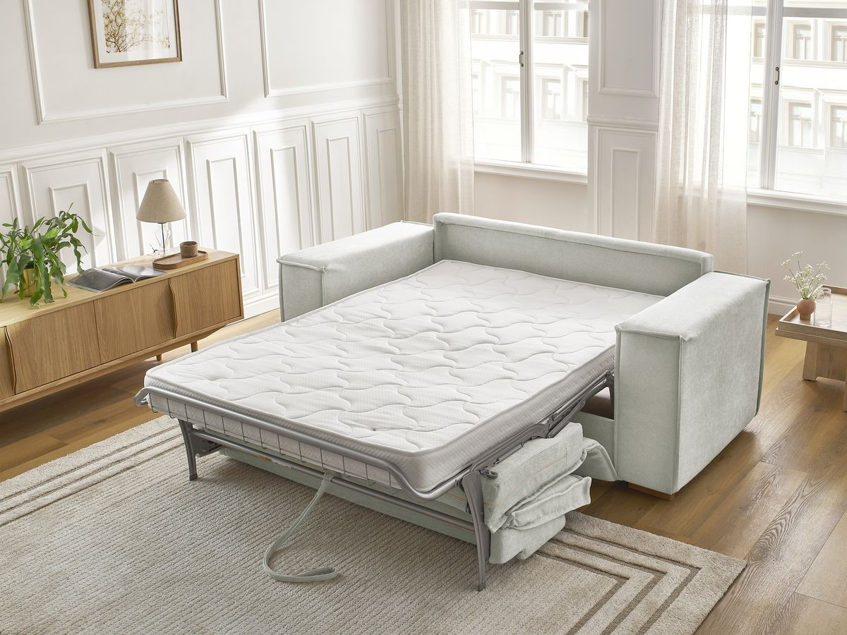 Bobochic Chelsea Schlafsofa 3-Sitzer Strukturstoff Hellgrau, Liegefläche 140 × 200 cm