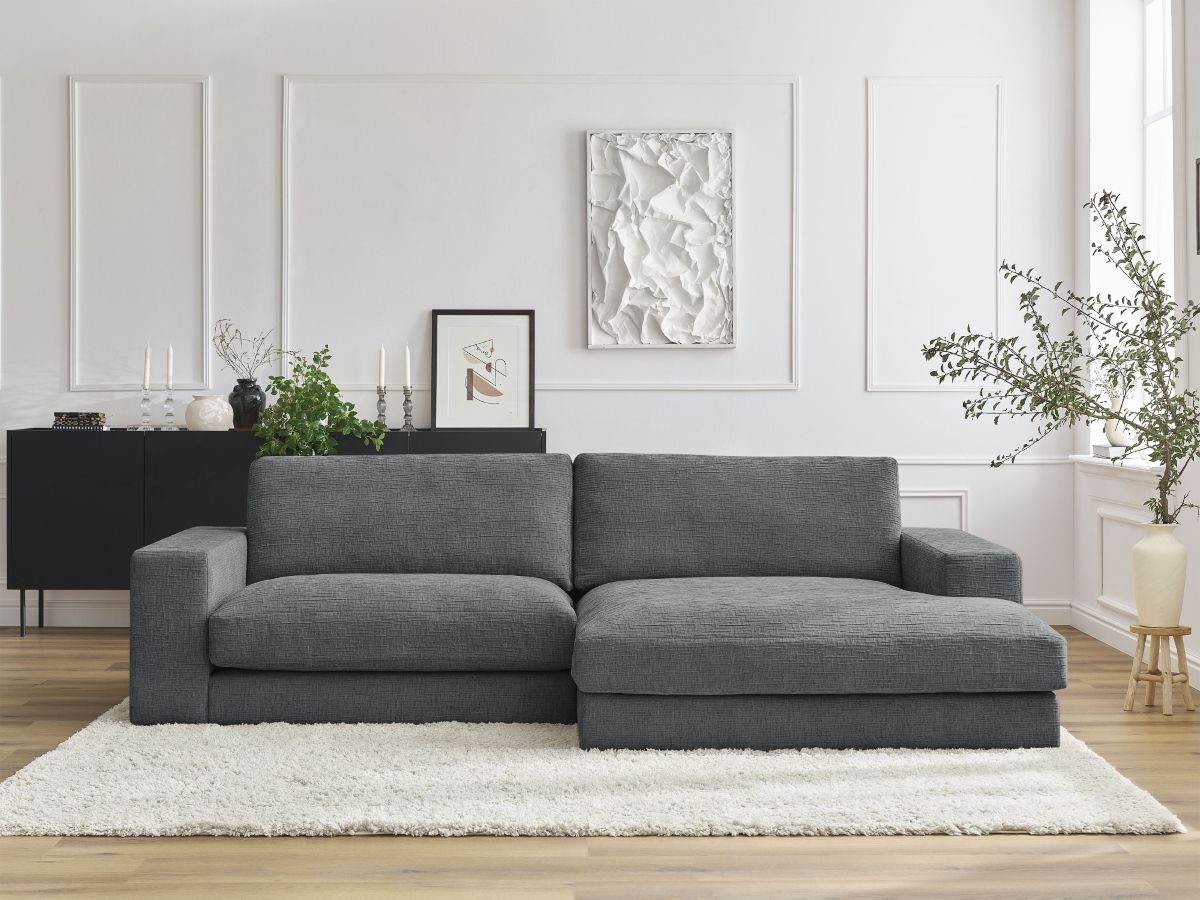 Bobochic Leonard Ecksofa 234 × 159 cm Strukturstoff Dunkelgrau Ecke rechts