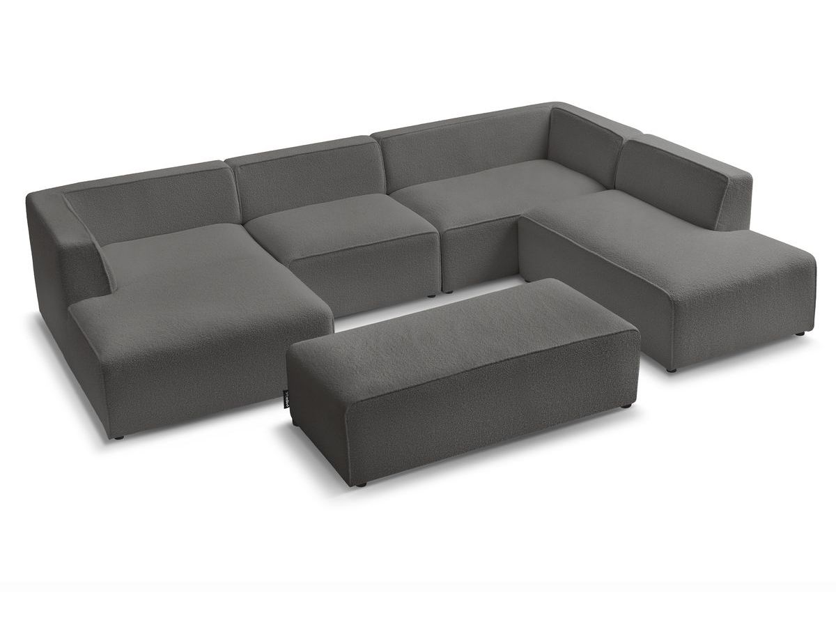 Bobochic Megeve Wohnlandschaft mit Pouf Bouclé-Stoff Dunkelgrau Ecke links