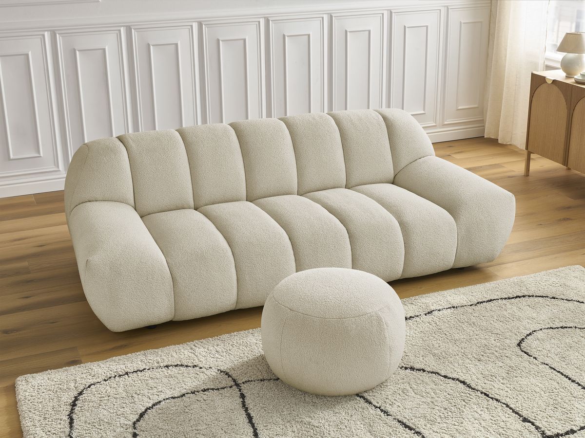 Bobochic Hayden Sofa 3-Sitzer mit Pouf 226 × 107 cm Bouclé-Stoff Beige