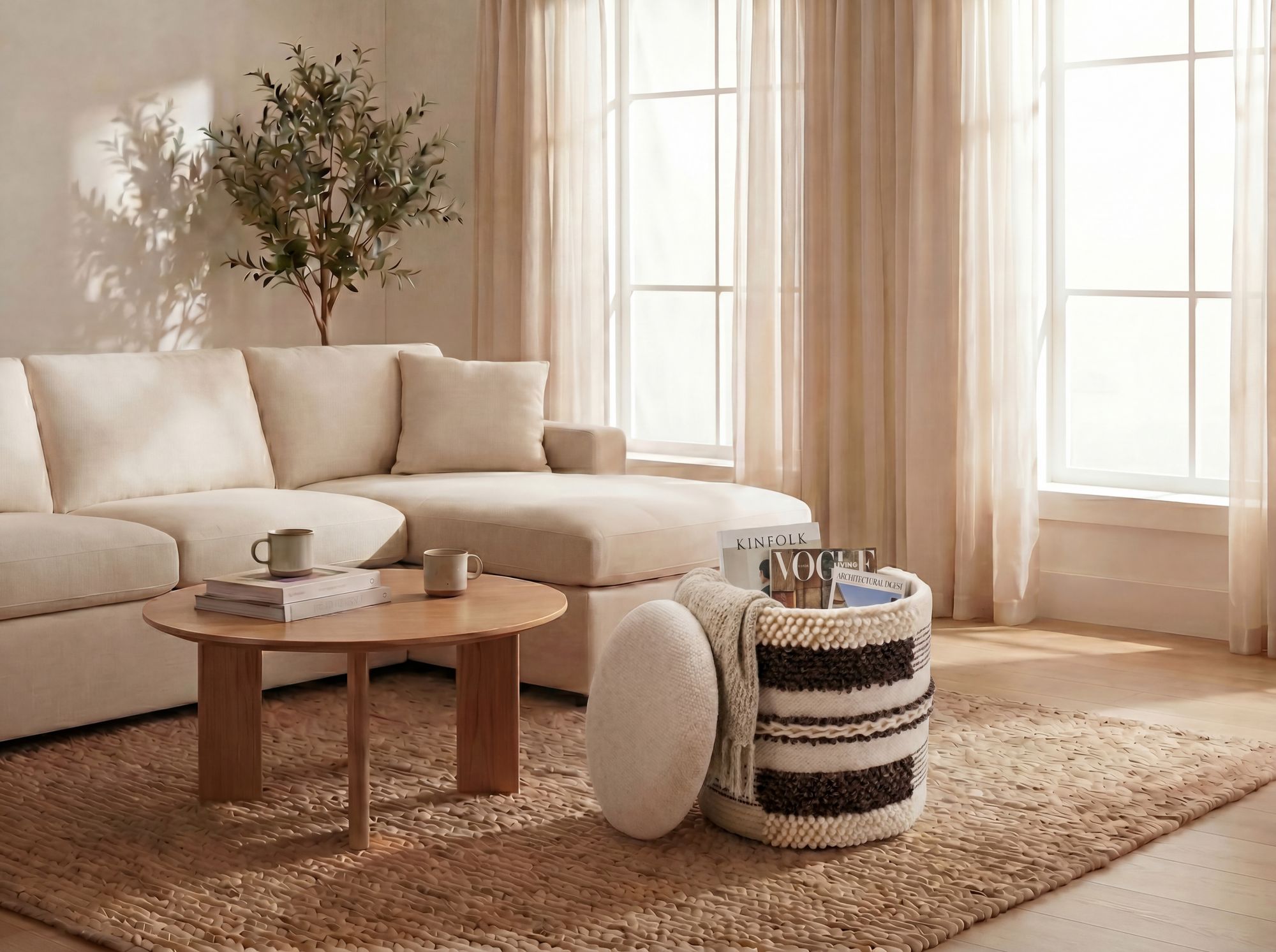 Sitzhocker Vassenden Stoff Beige Ø 40 cm