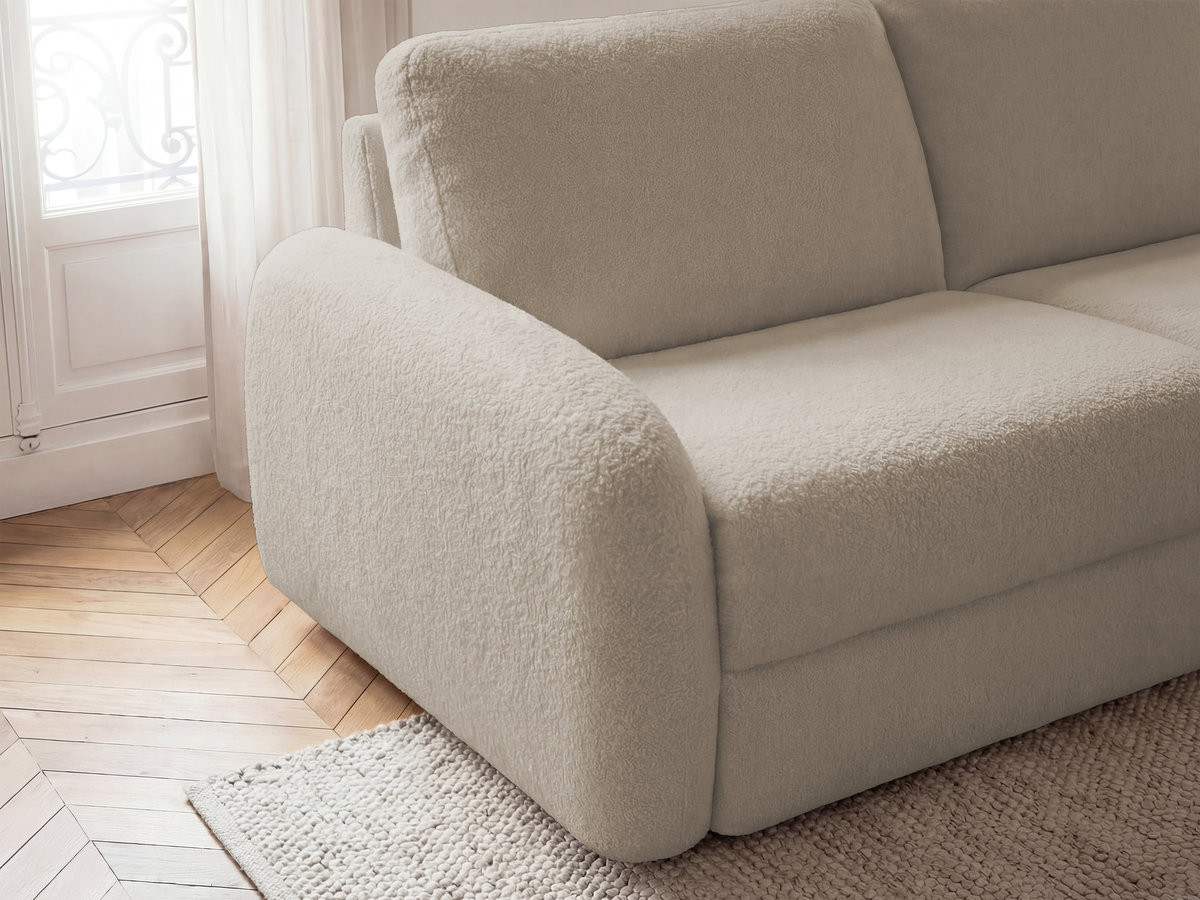 Bobochic Kenan Schlafsofa 3-Sitzer Bouclé-Stoff Beige, Liegefläche 140 × 196 cm