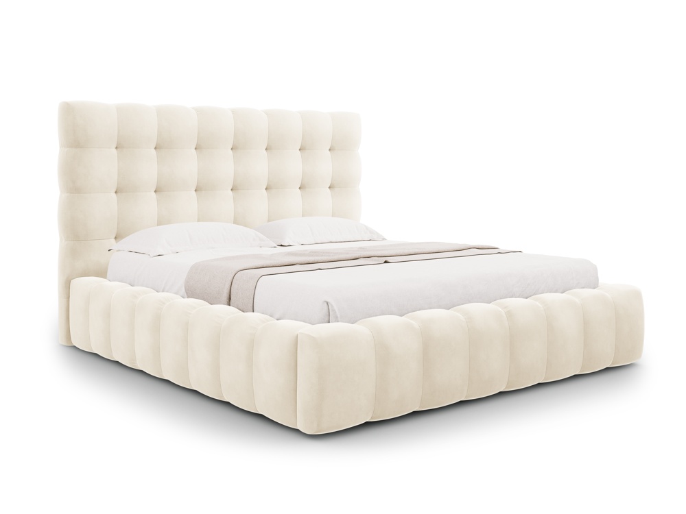 Cosmopolitan Design Stauraumbett mit Kopfteil Bali 140x200 Samt Bluvel Helles Beige