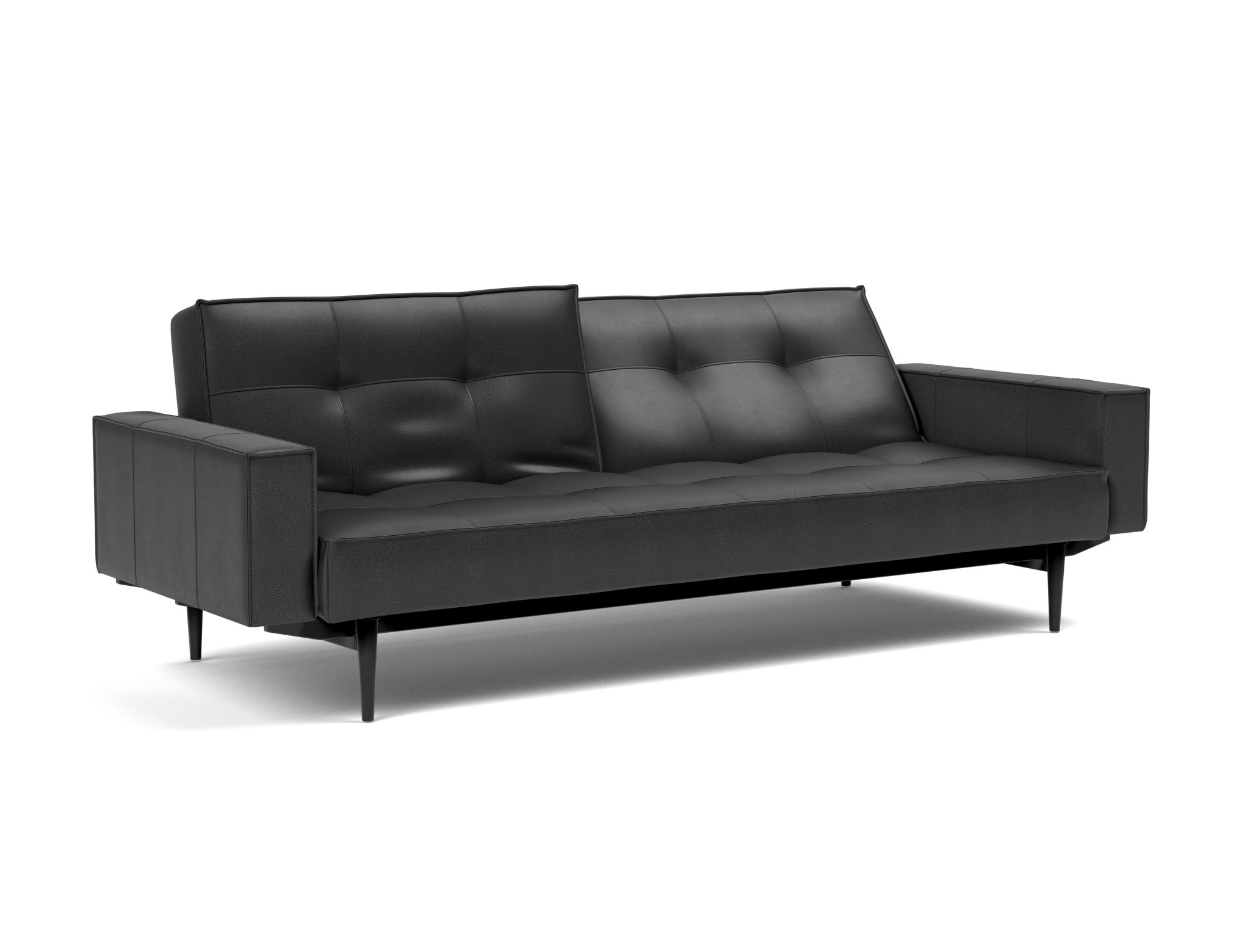 Schlafsofa Splitback mit Armlehnen Lederoptik Faunal 550-Black Beine Styletto Eiche schwarz