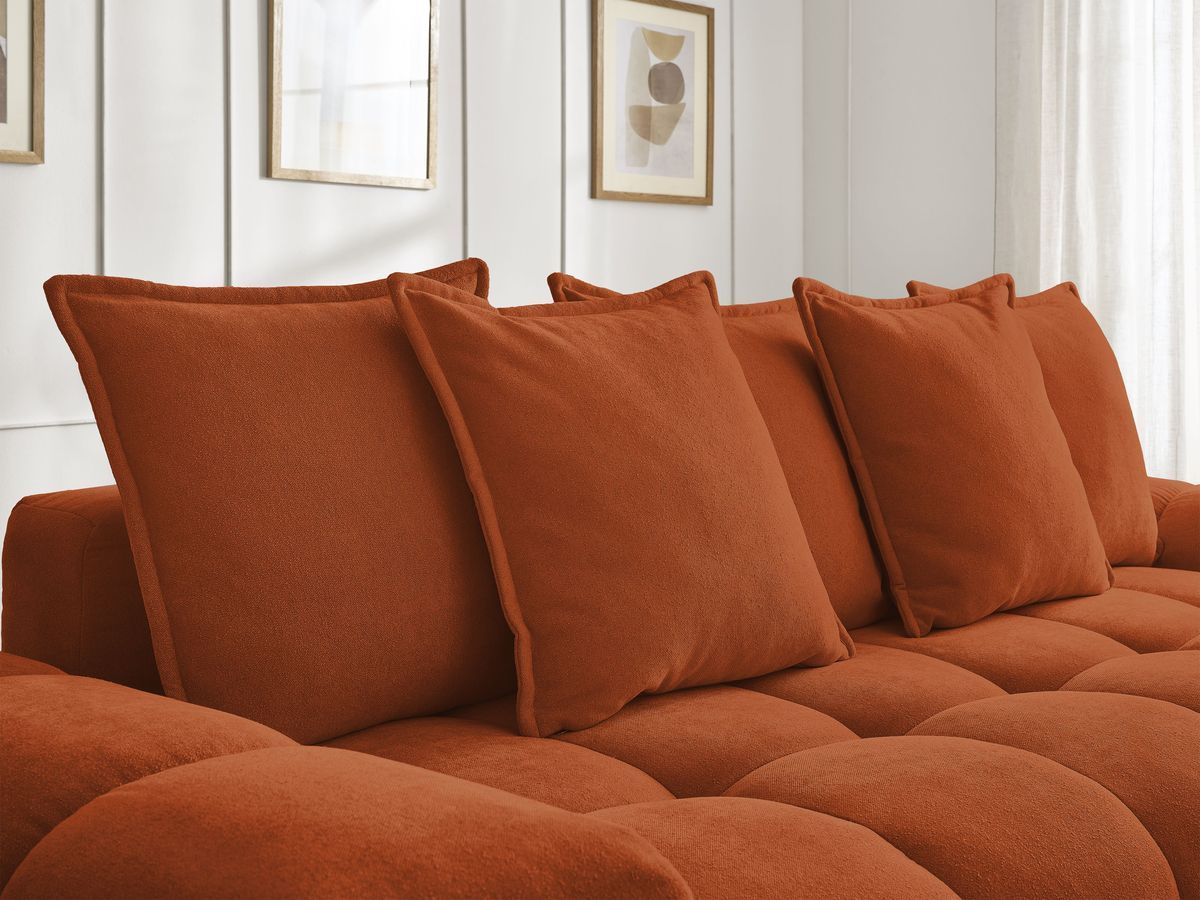 Bobochic Everest Schlafsofa 3-Sitzer mit Bettkasten, 5 Kissen Strukturstoff Orange