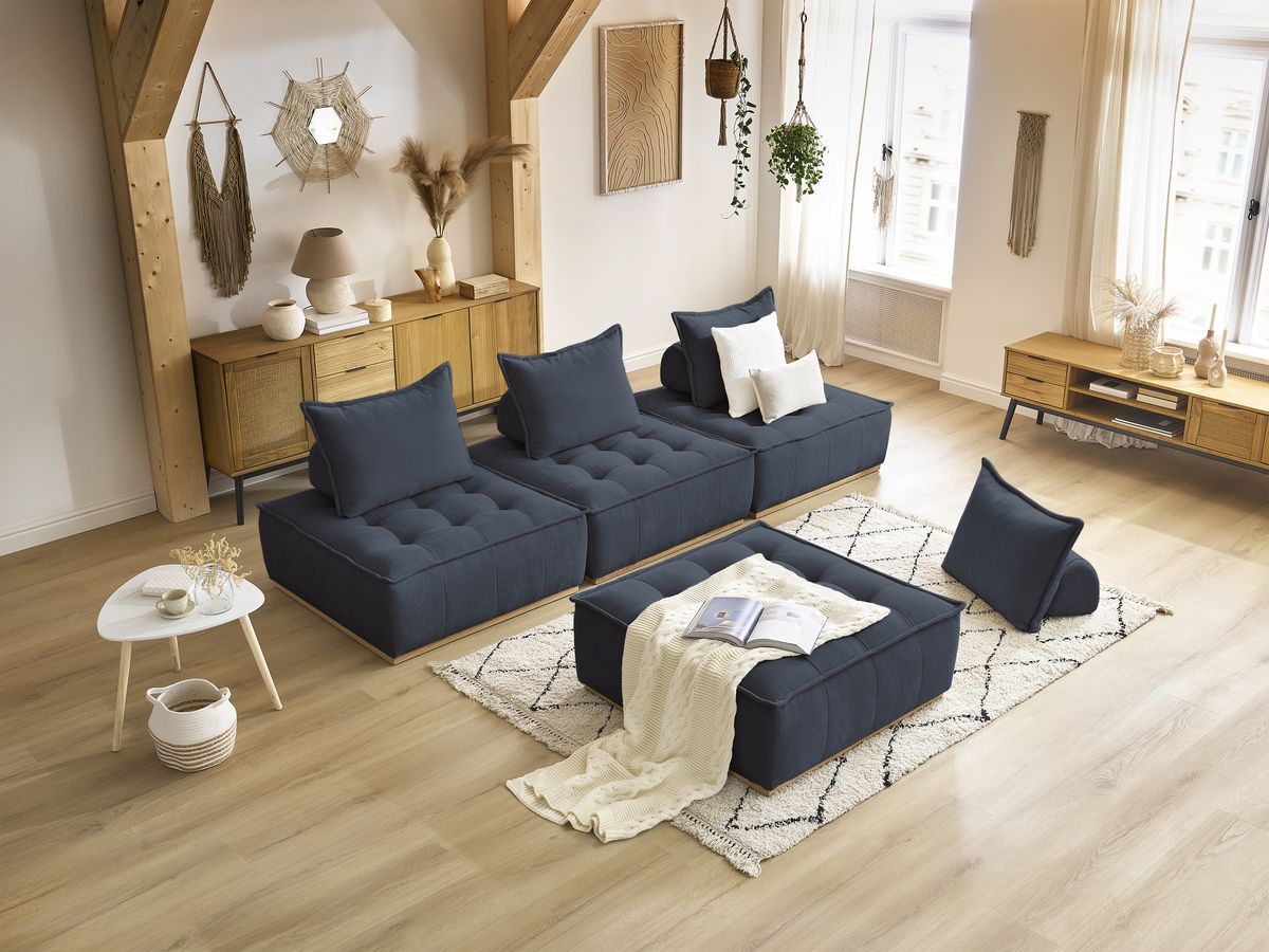 Bobochic Elisa Sofa 4-Sitzer Strukturstoff Dunkelblau
