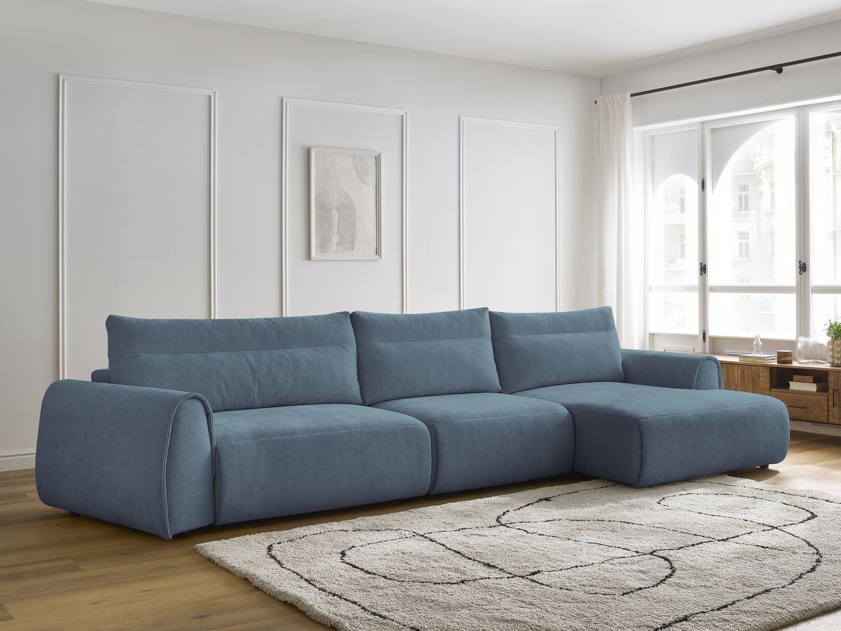 Bobochic Aden Ecksofa 386 × 152 cm Stoff Hellblau Ecke rechts