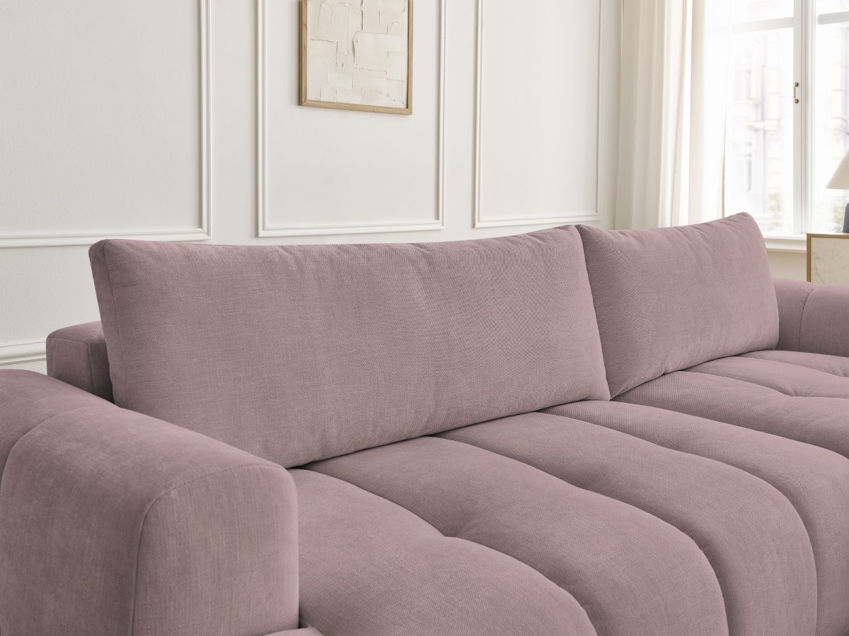 Bobochic Fuji Ecksofa mit Schlaffunktion und Bettkasten und Pouf 292 × 160 cm Stoff Rosa Ecke rechts