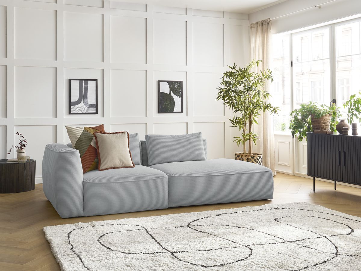 Bobochic Leopold Sofa 3-Sitzer Cordsamt Hellgrau Armlehne links